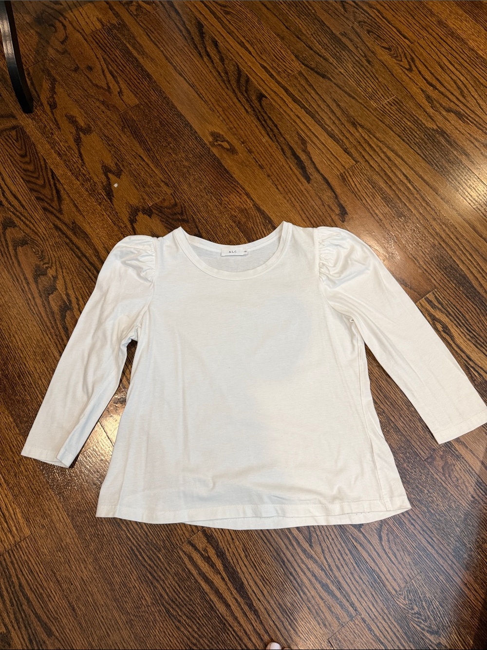 A.L.C. Womens White 3/4 Sleeve Tee with Puff Shoulders